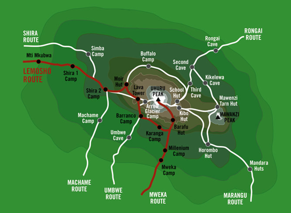 Lemosho Route Map